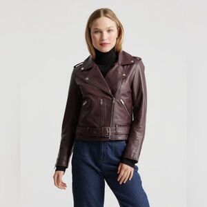 Quince Leather Motorcycle Jacket Burgundy S